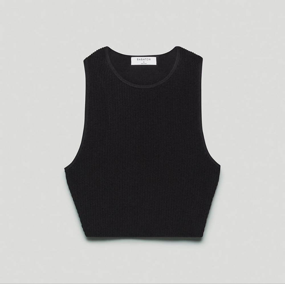 Aritzia Babaton Sculpt Knit Black Ribbed Crop Tank Top